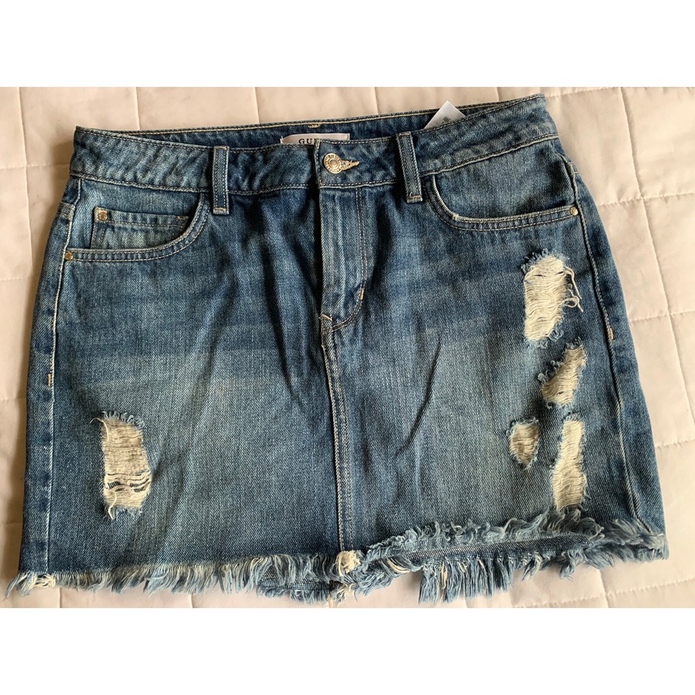 Guess Butt Denim Micro Mini Skirt Y2K Vintage Distressed Western Cowgirl Grunge